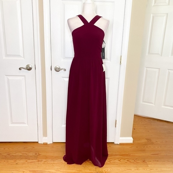 LULU’S Air of Romance Maxi Dress Burgundy Size Medium Chiffon NWT - Picture 7 of 15